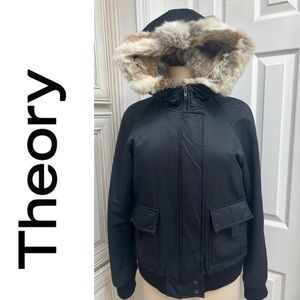 Theory Melanie B Fur Hood Bomber Jacket